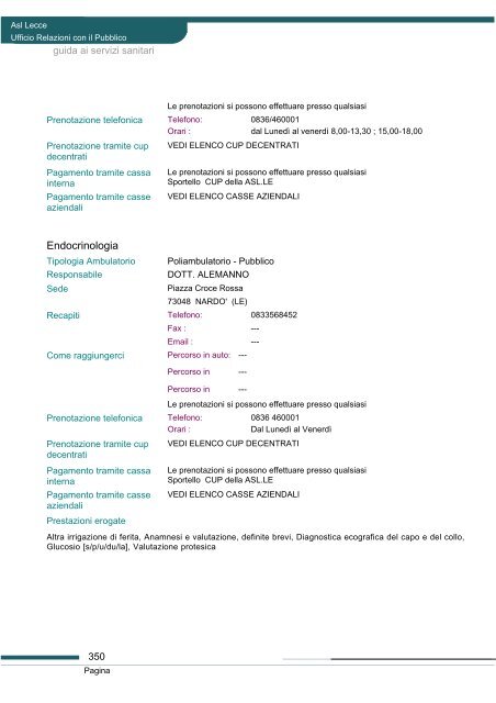 Guida ai servizi di ASL Lecce - Portale Regionale della Salute