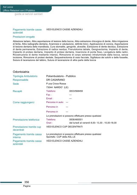 Guida ai servizi di ASL Lecce - Portale Regionale della Salute