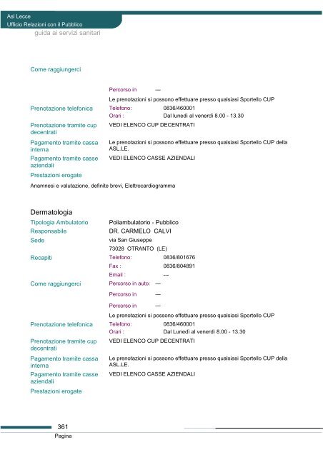 Guida ai servizi di ASL Lecce - Portale Regionale della Salute