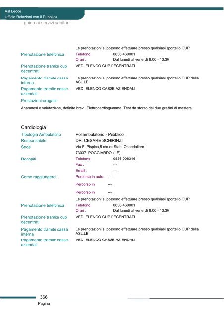 Guida ai servizi di ASL Lecce - Portale Regionale della Salute