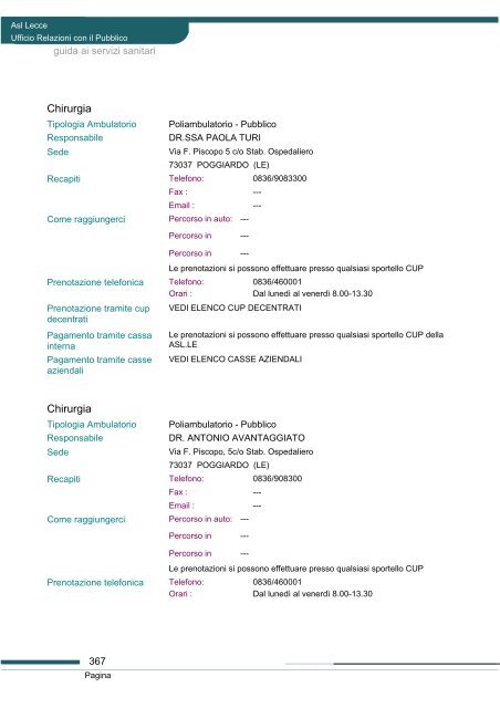 Guida ai servizi di ASL Lecce - Portale Regionale della Salute