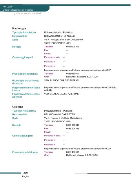 Guida ai servizi di ASL Lecce - Portale Regionale della Salute