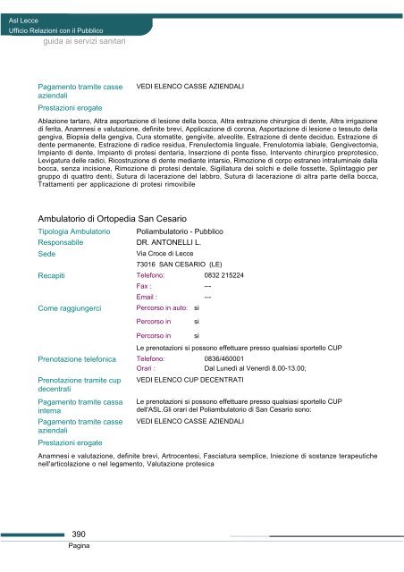 Guida ai servizi di ASL Lecce - Portale Regionale della Salute