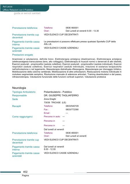 Guida ai servizi di ASL Lecce - Portale Regionale della Salute