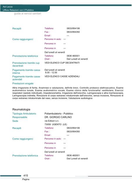 Guida ai servizi di ASL Lecce - Portale Regionale della Salute