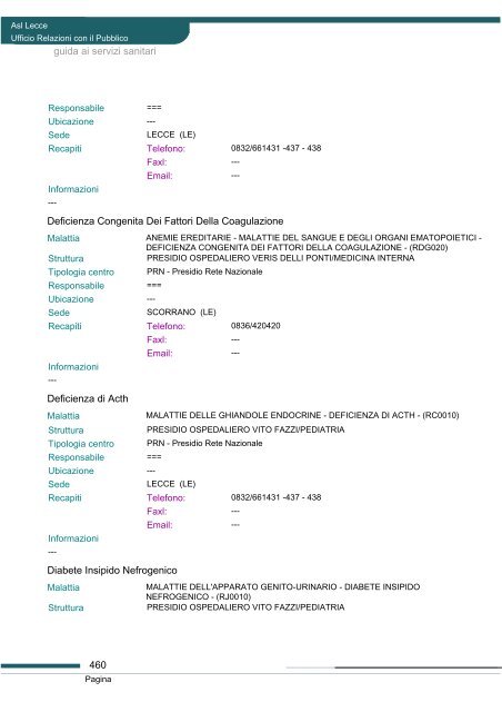 Guida ai servizi di ASL Lecce - Portale Regionale della Salute