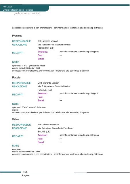 Guida ai servizi di ASL Lecce - Portale Regionale della Salute