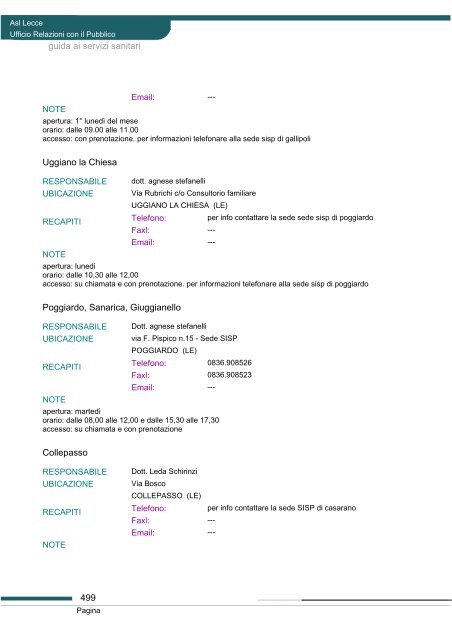 Guida ai servizi di ASL Lecce - Portale Regionale della Salute