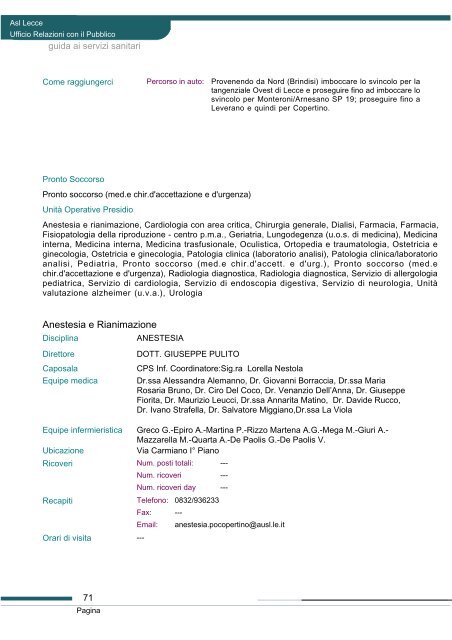 Guida ai servizi di ASL Lecce - Portale Regionale della Salute
