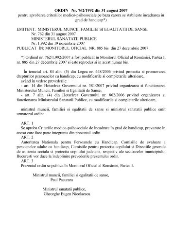 Ordinul nr. 762 din 31 august 2007 pentru - Ministerul Muncii ...