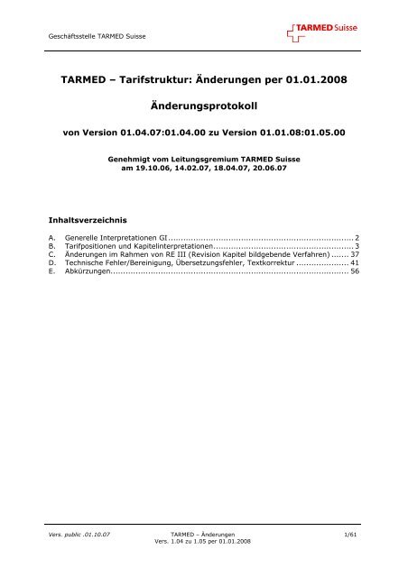 TARMED – Tarifstruktur: Änderungen per 01.01 ... - TARMED Suisse