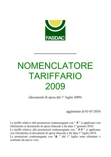 Il Nomenclatore Tariffario 2009 in PDF - Fasdac
