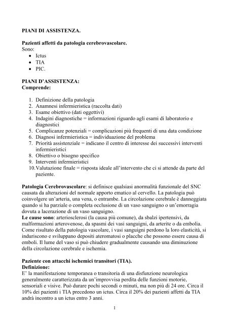 PIANI DI ASSISTENZA - Neuroanestesia e Terapia Intensiva ...