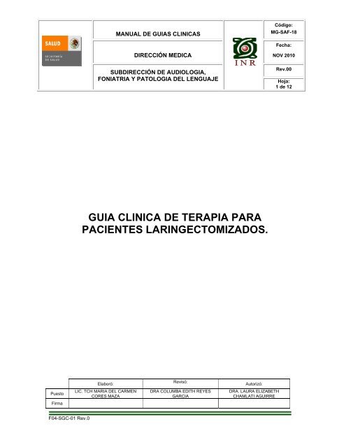 guia clinica de terapia para pacientes laringectomizados. - Inicio