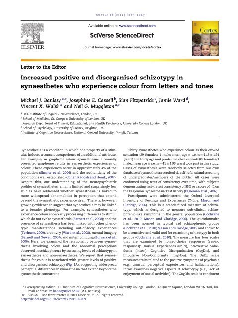 Increased positive and disorganised schizotypy in ... - Synesthesia