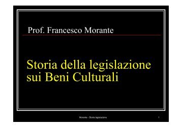 Storia della legislazione sui Beni Culturali - Corso di Storia dell'Arte