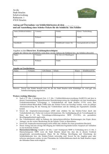 An die Stadt Straelen Schulverwaltung Rathausstr. 1 47638 Straelen ...