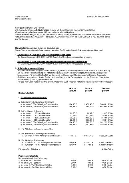 Erläuterung Gebühren 2009 - in Straelen