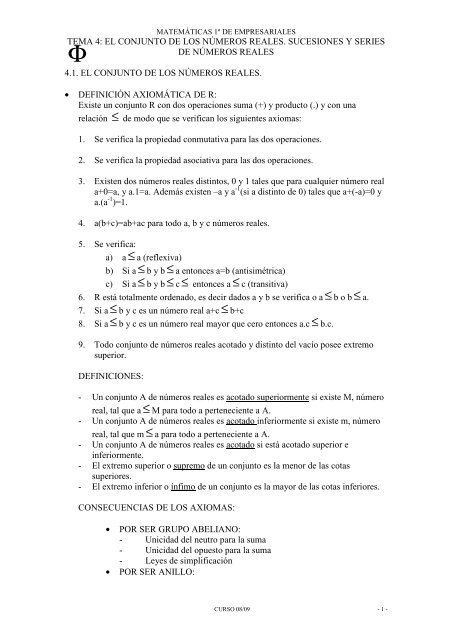 TEMA 4: EL CONJUNTO DE LOS NÚMEROS REALES ...