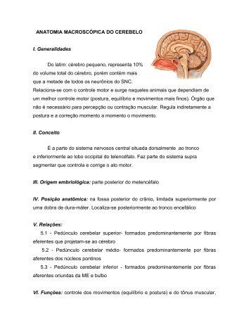 ANATOMIA MACROSCÓPICA DO CEREBELO - Unirio