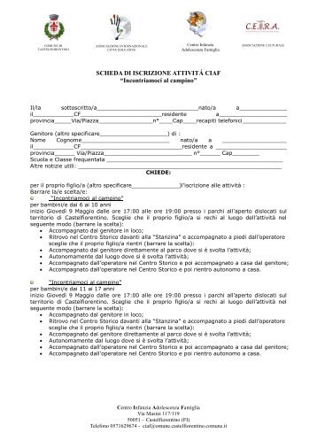 SCHEDA DI ISCRIZIONE ATTIVITÁ CIAF “Incontriamoci al ... - CETRA