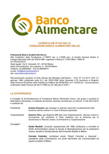 CURRICULUM VITAE DELLA FONDAZIONE BANCO ALIMENTARE ...