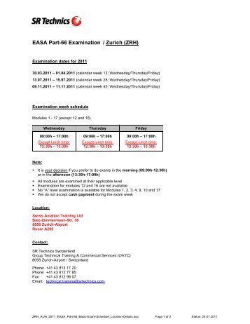 EASA Part-66 Examination / Zurich (ZRH) - SR Technics