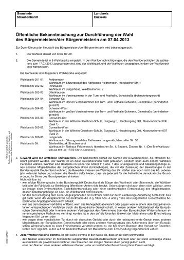 Öffentliche Bekanntmachung zur Durchführung der ... - Straubenhardt