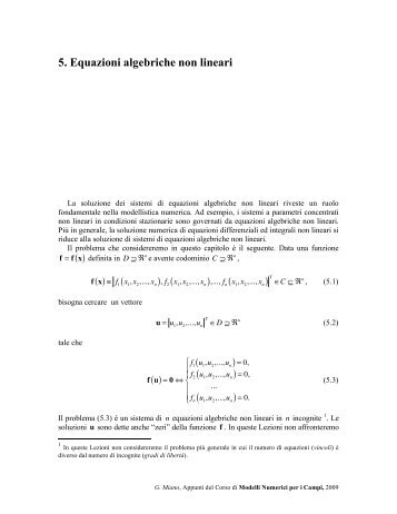 Nota 5. Equazioni algebriche non lineari - Elettrotecnica