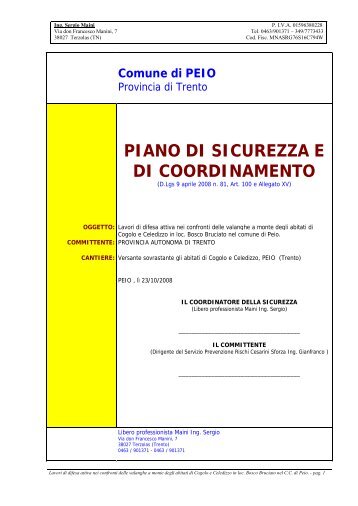 PIANO DI SICUREZZA E DI COORDINAMENTO - Protezione Civile