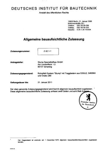 allgemeine bauaufsichtliche Zulassung Z–32.1–1 - Stump ...