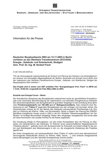 Infos (PDF) - EGS-plan Steinbeis-Transferzentrum