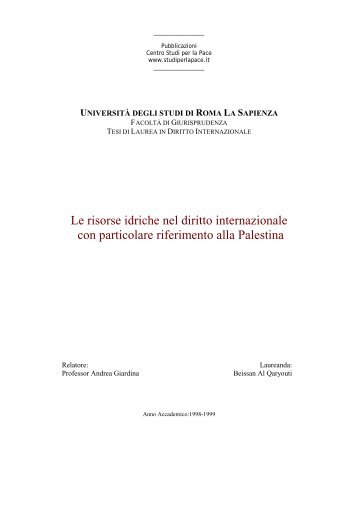 Le risorse idriche nel diritto internazionale con ... - Studi per la pace