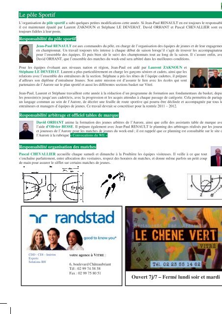 Aurore Vitré Basket Magazine Saison 2010 – 2011 - Comité d'Ille et ...
