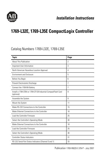 1769-L32E, 1769-L35E CompactLogix Controller - Sud-gmbh.de