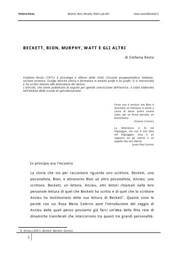 BECKETT, BION, MURPHY, WATT E GLI ALTRI - Samuel Beckett