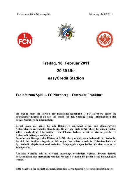 Freitag, 18. Februar 2011 20.30 Uhr easycredit ... - Eintracht Frankfurt