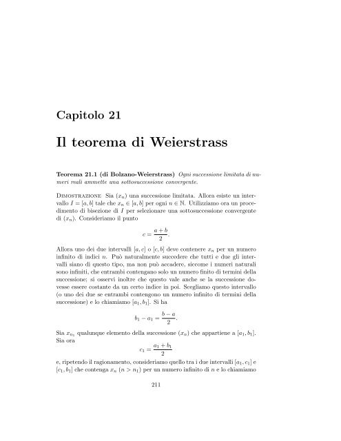Il teorema di Weierstrass