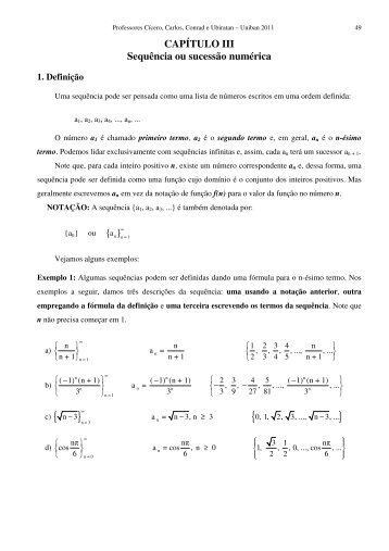 CAPÍTULO III Sequência ou sucessão numérica - Dia de Matemática