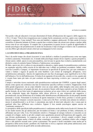 La sfida educativa dei preadolescenti