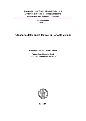 Glossario delle opere teatrali di Raffaele Viviani - FedOA ...