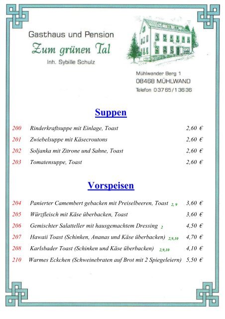 (Senf, Zwiebeln und Ei) dazu Pommes frites 8 95 ... - Zum grünen Tal