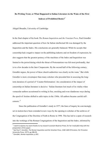 Re-Writing Trent, or What Happened to Italian Literature in the Wake ...