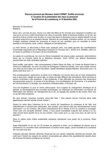 Discours prononcé par Monsieur André CORNET, Greffier provincial ...