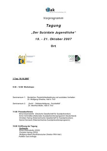 „Der Suizidale Jugendliche“ 19. - 21. Oktober 2007 Ort - Deutsche ...