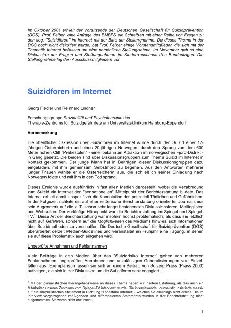 Suizidforen im Internet - Deutsche Gesellschaft für Suizidprävention