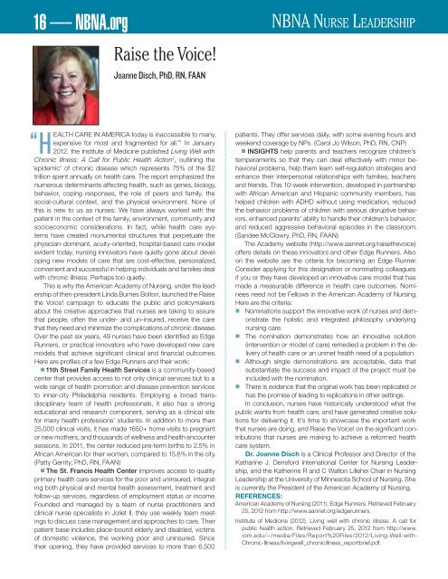 NBNA SPECIAL ISSUE ON THE FUTURE OF NURSING