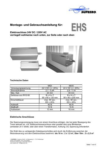 Montage- und Gebrauchsanleitung für: - supeero