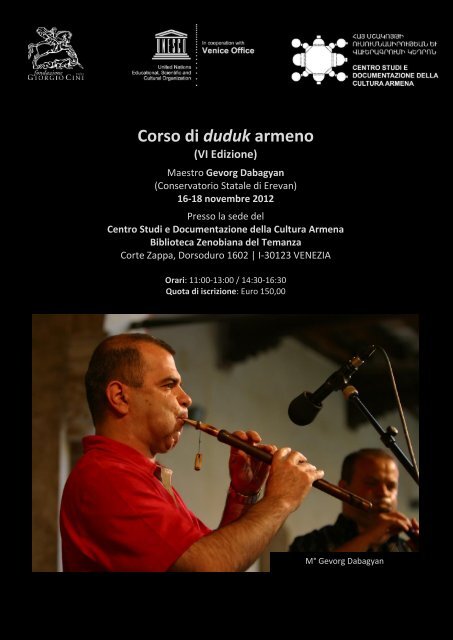 Corso di oboe armeno duduk - Unesco