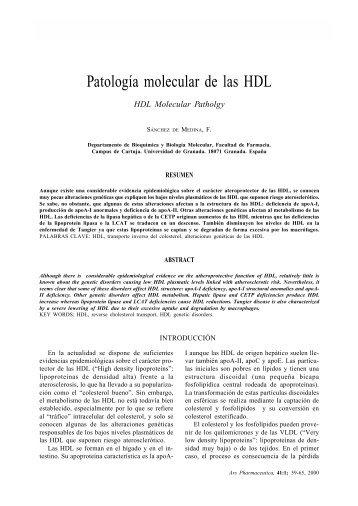 Patología molecular de las HDL - Facultad de Farmacia ...